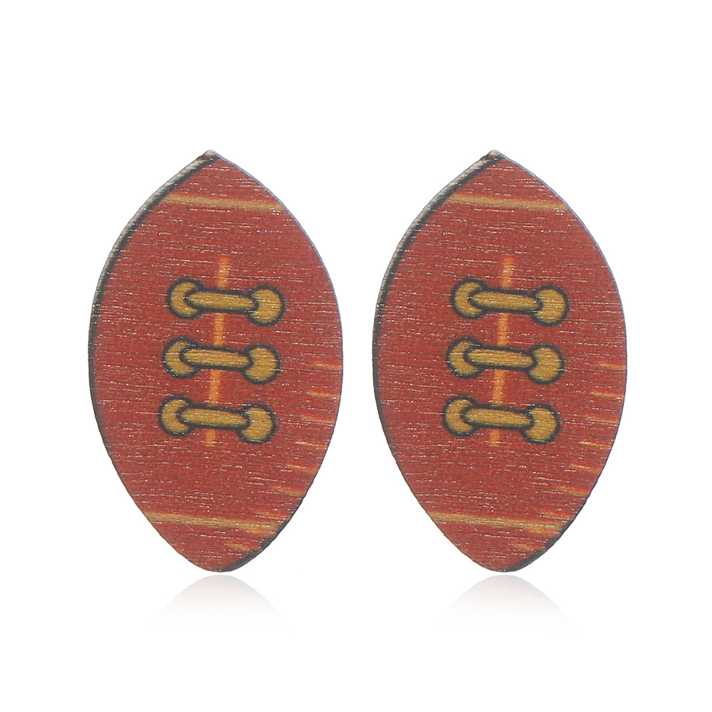 1 Pair Sports Rugby Painted Wood Ear Studs display picture 23