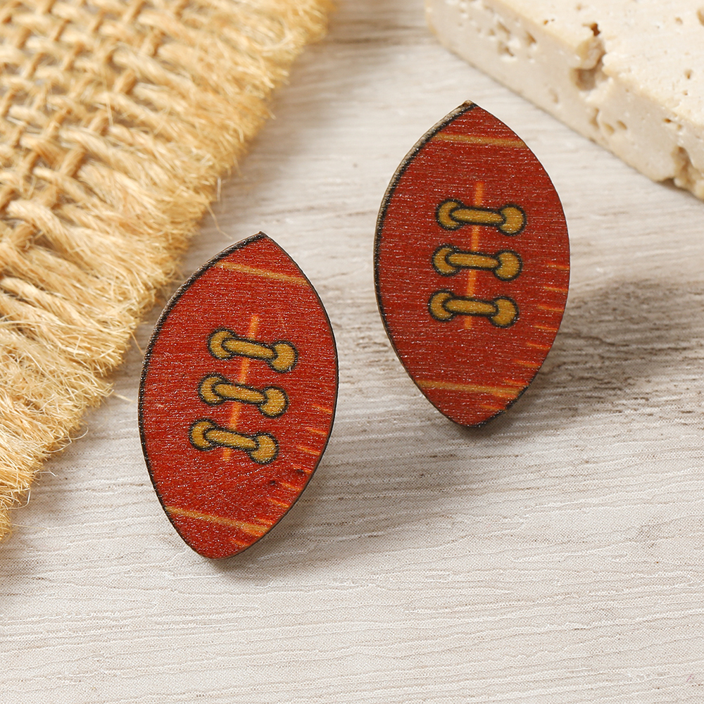 1 Pair Sports Rugby Painted Wood Ear Studs display picture 25