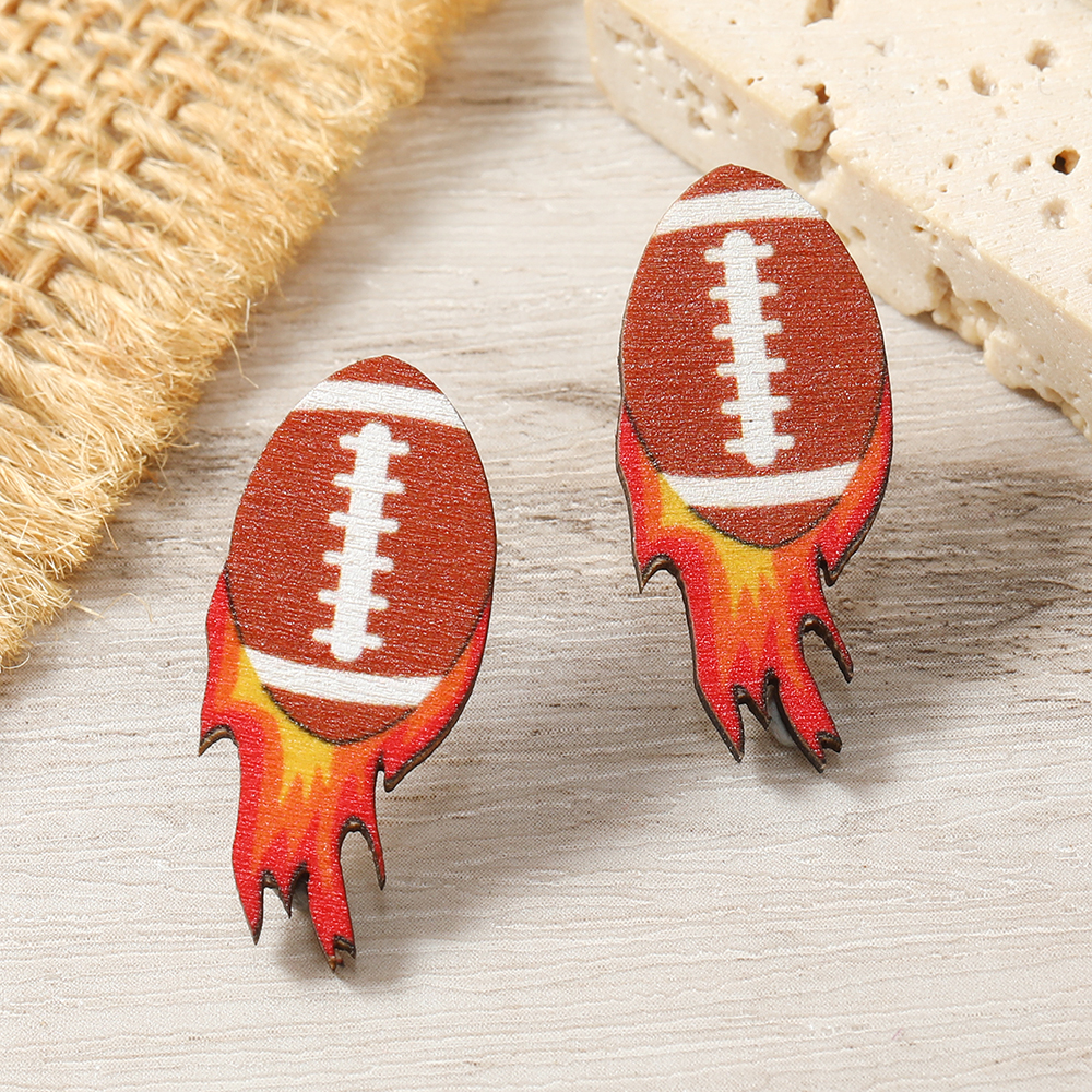 1 Pair Sports Rugby Painted Wood Ear Studs display picture 30