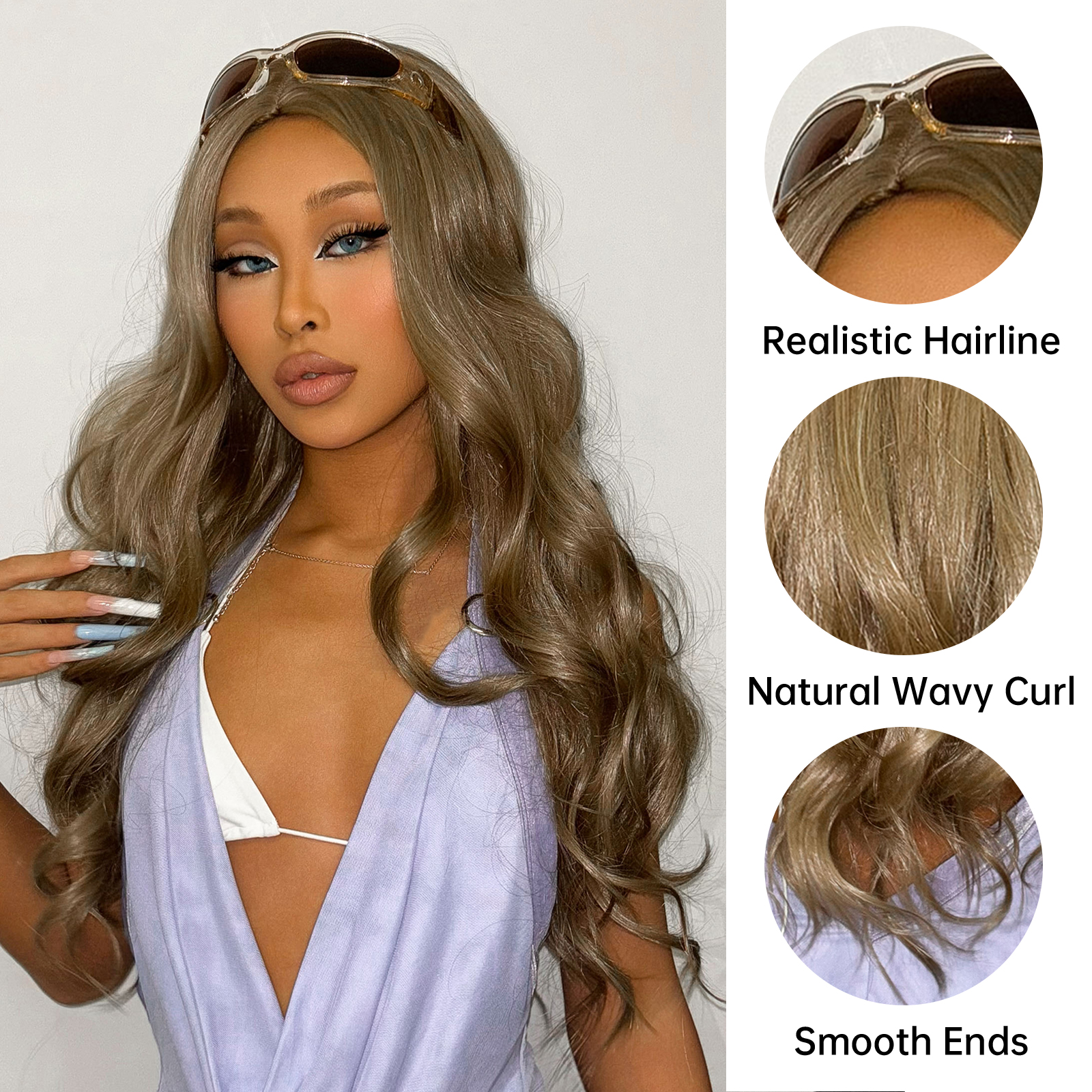 Women's Sexy Sweet Brown Holiday Home Chemical Fiber Centre Parting Long Curly Hair Wig Net display picture 3