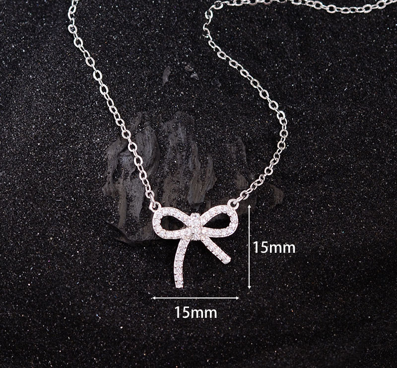 Copper Simple Style Bow Knot Plating Inlay Rhinestones Pendant Necklace display picture 4