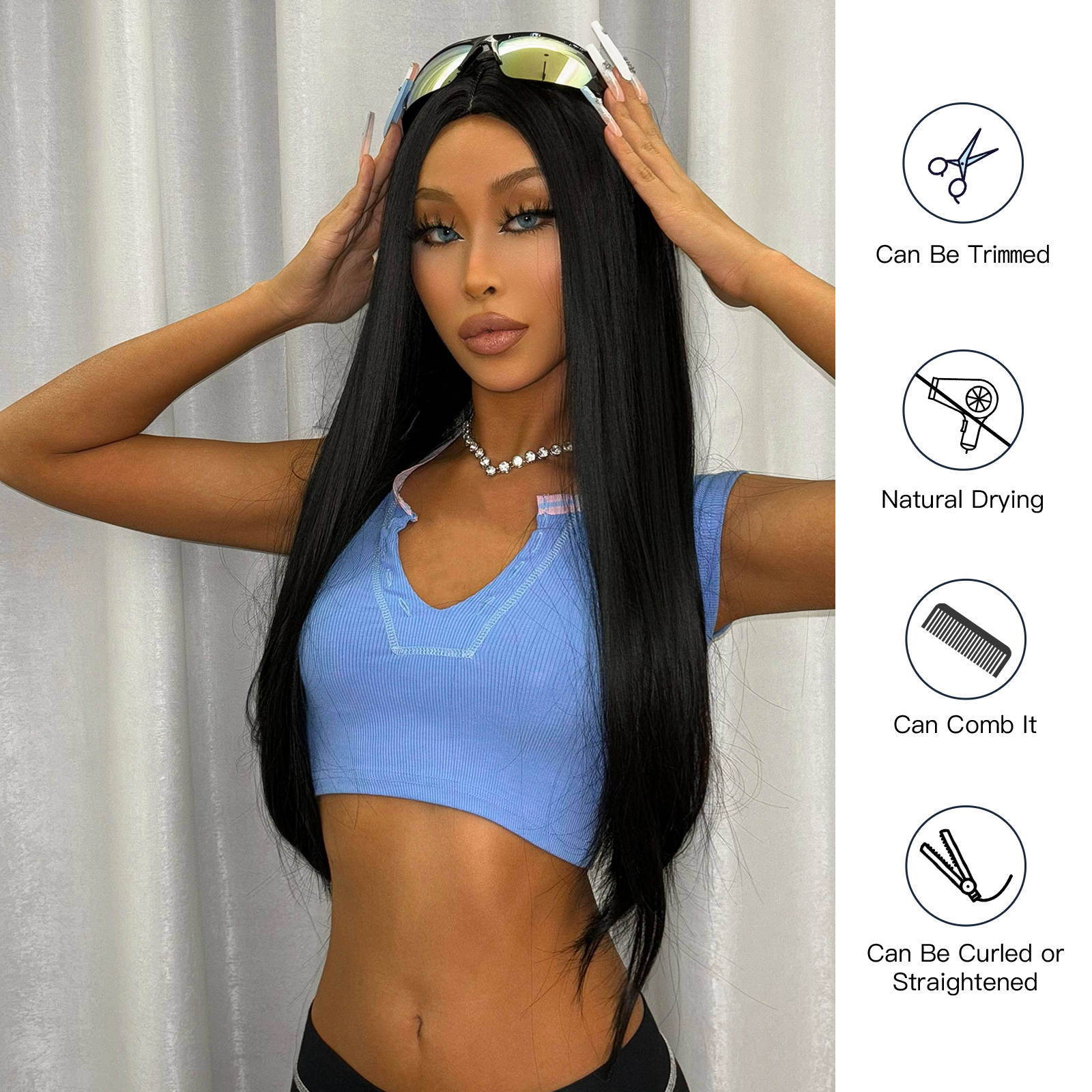 Women's Casual Sexy Black Holiday Home Chemical Fiber Centre Parting Long Straight Hair Wig Net display picture 2