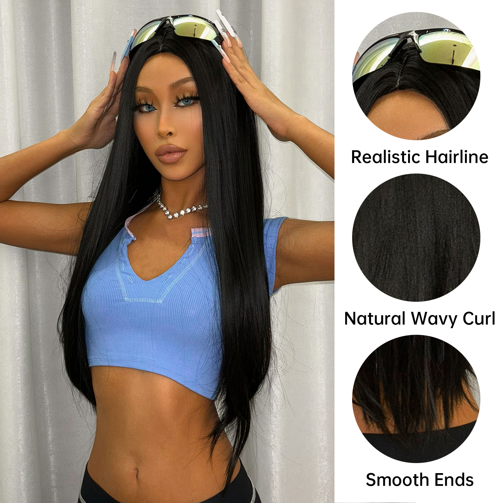 Women's Casual Sexy Black Holiday Home Chemical Fiber Centre Parting Long Straight Hair Wig Net display picture 3
