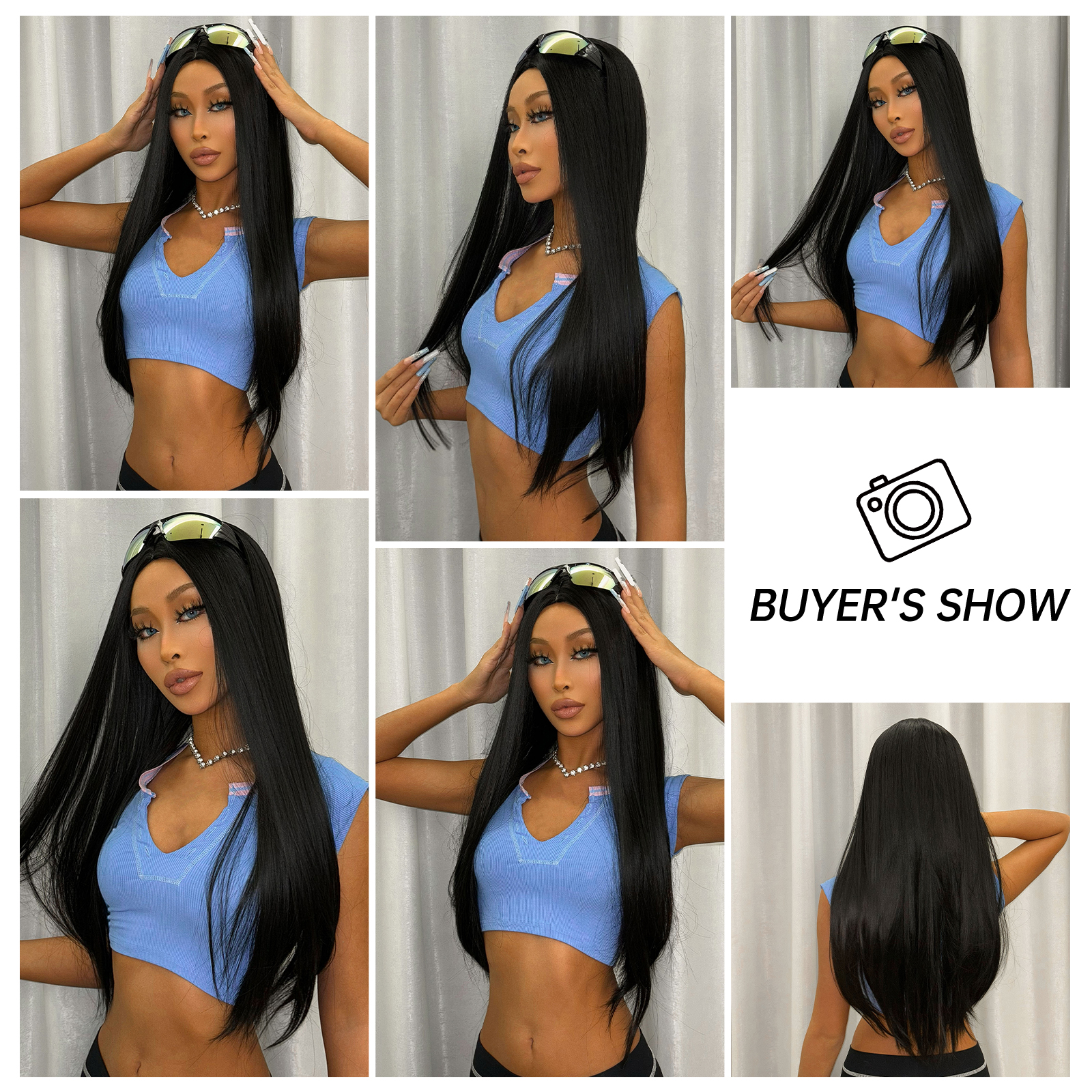Women's Casual Sexy Black Holiday Home Chemical Fiber Centre Parting Long Straight Hair Wig Net display picture 5