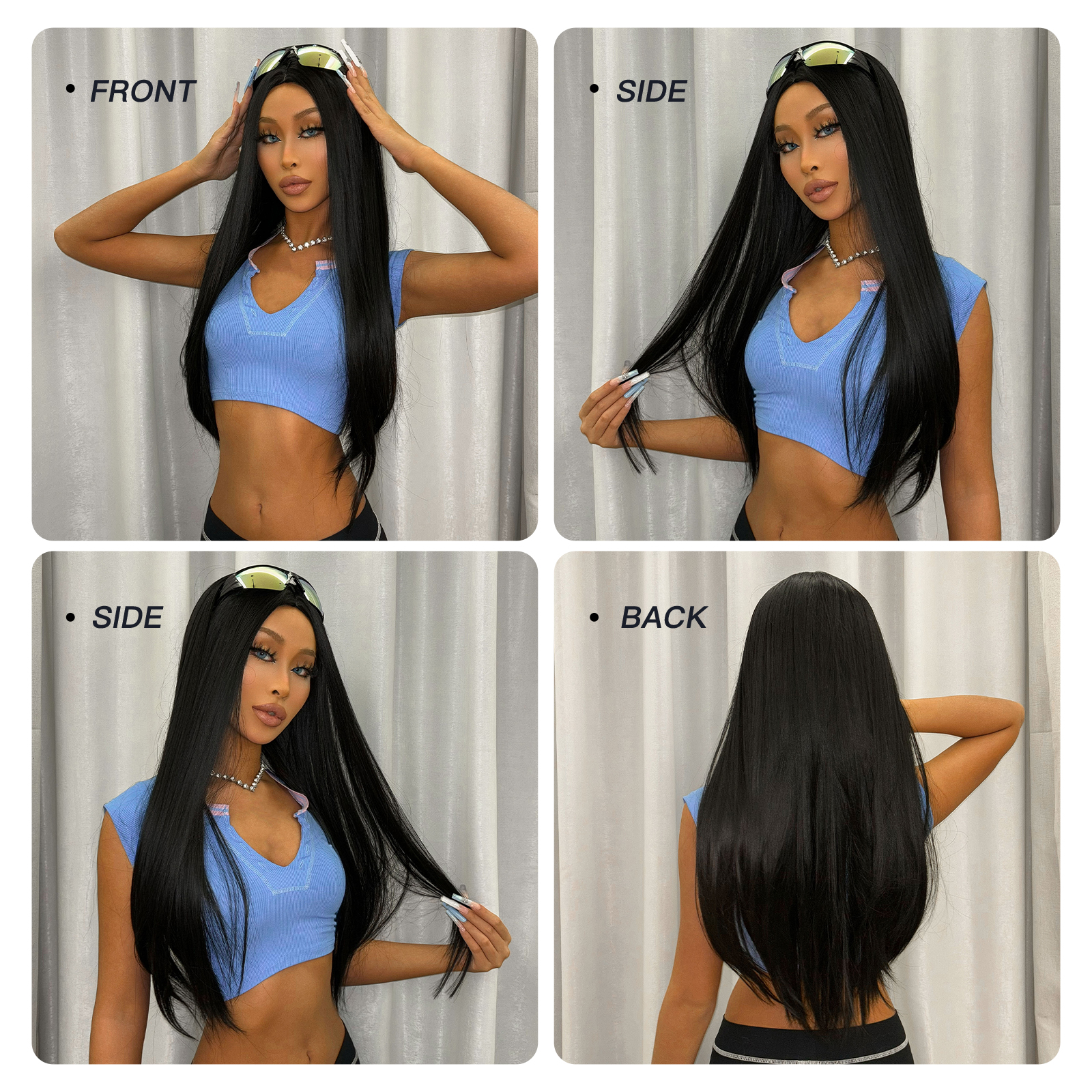 Women's Casual Sexy Black Holiday Home Chemical Fiber Centre Parting Long Straight Hair Wig Net display picture 6