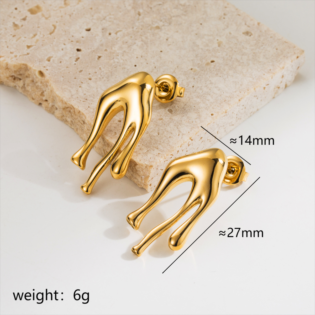 1 Pair Vintage Style Vacation Classic Style Stripe Grid Side Stripe Water Drop Stainless Steel 18k Gold Plated Ear Studs display picture 1