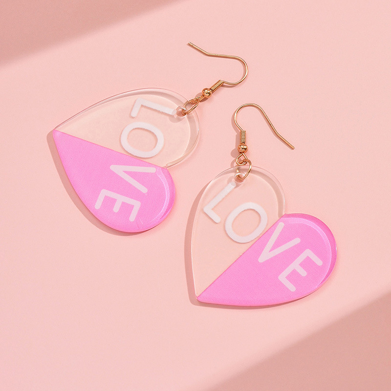 1 Pair Romantic Sweet Letter Heart Shape Arylic Drop Earrings display picture 6