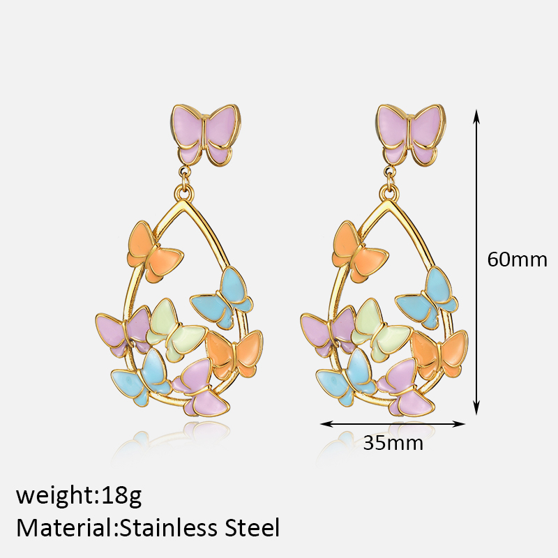 1 Pair Glam Simple Style Butterfly Enamel Plating 304 Stainless Steel 18K Gold Plated Drop Earrings display picture 2
