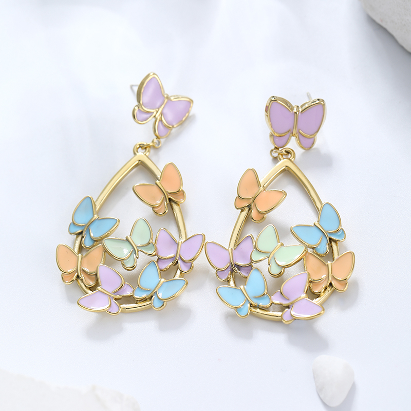 1 Pair Glam Simple Style Butterfly Enamel Plating 304 Stainless Steel 18K Gold Plated Drop Earrings display picture 5