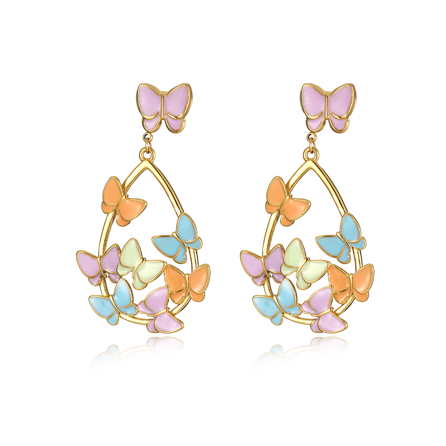 1 Pair Glam Simple Style Butterfly Enamel Plating 304 Stainless Steel 18K Gold Plated Drop Earrings display picture 15