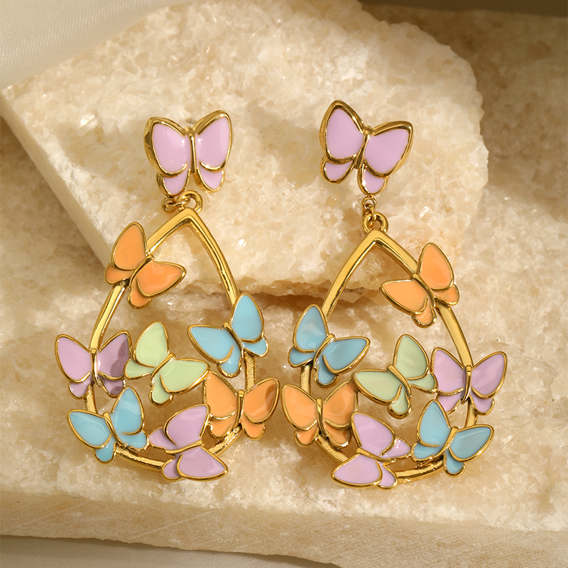 1 Pair Glam Simple Style Butterfly Enamel Plating 304 Stainless Steel 18K Gold Plated Drop Earrings display picture 4