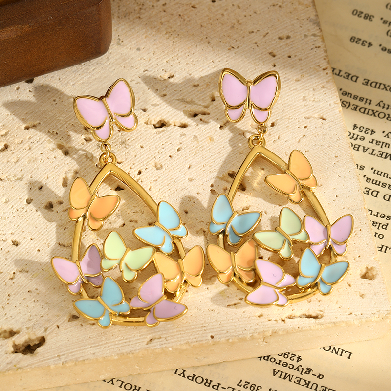 1 Pair Glam Simple Style Butterfly Enamel Plating 304 Stainless Steel 18K Gold Plated Drop Earrings display picture 8