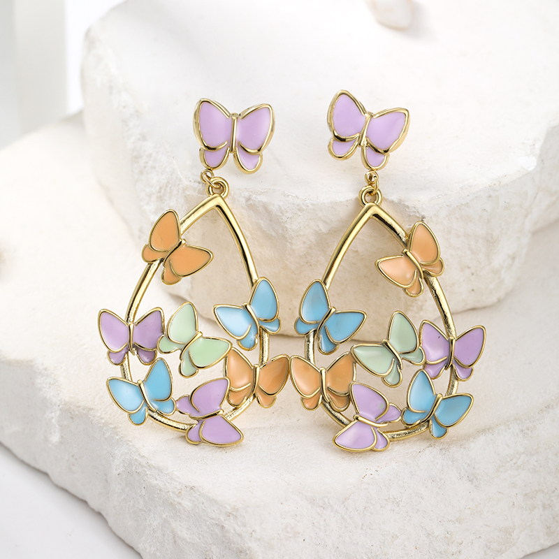 1 Pair Glam Simple Style Butterfly Enamel Plating 304 Stainless Steel 18K Gold Plated Drop Earrings display picture 7