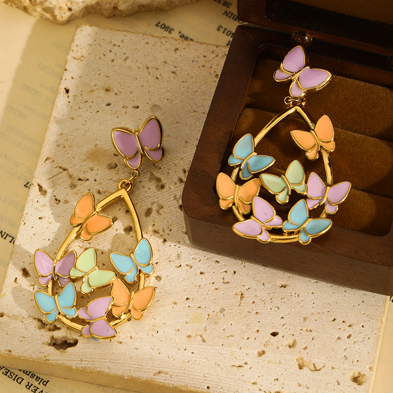 1 Pair Glam Simple Style Butterfly Enamel Plating 304 Stainless Steel 18K Gold Plated Drop Earrings display picture 6