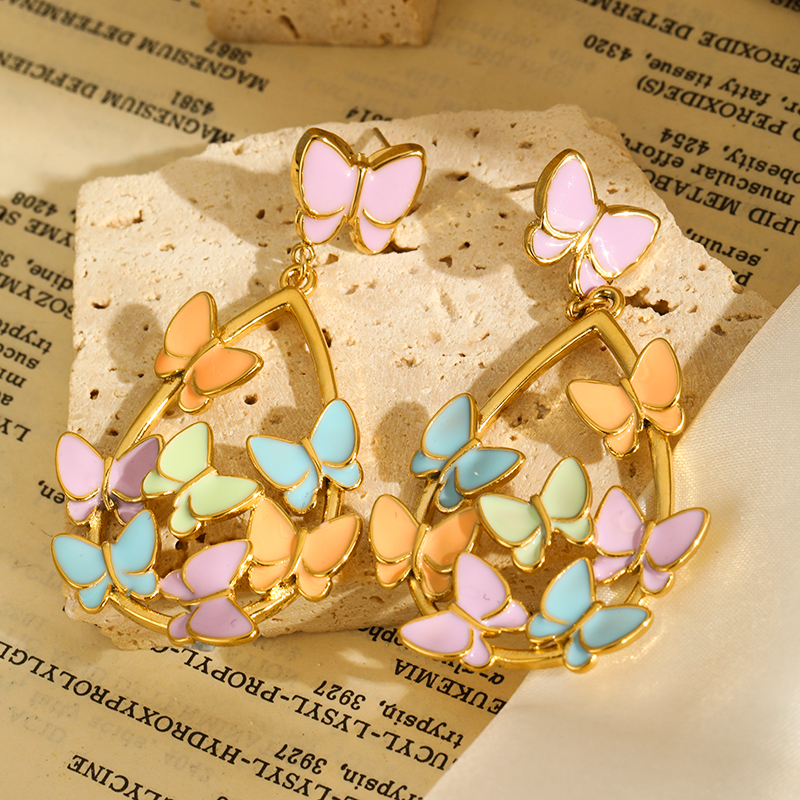 1 Pair Glam Simple Style Butterfly Enamel Plating 304 Stainless Steel 18K Gold Plated Drop Earrings display picture 13