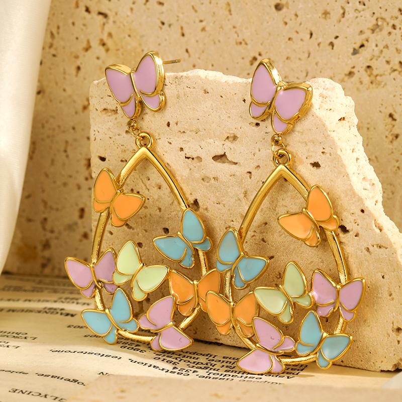 1 Pair Glam Simple Style Butterfly Enamel Plating 304 Stainless Steel 18K Gold Plated Drop Earrings display picture 14