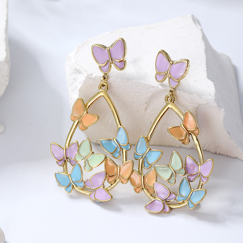 1 Pair Glam Simple Style Butterfly Enamel Plating 304 Stainless Steel 18K Gold Plated Drop Earrings display picture 12