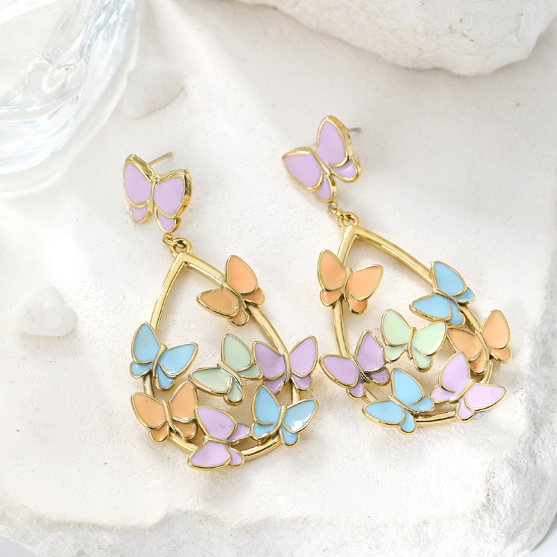 1 Pair Glam Simple Style Butterfly Enamel Plating 304 Stainless Steel 18K Gold Plated Drop Earrings display picture 10