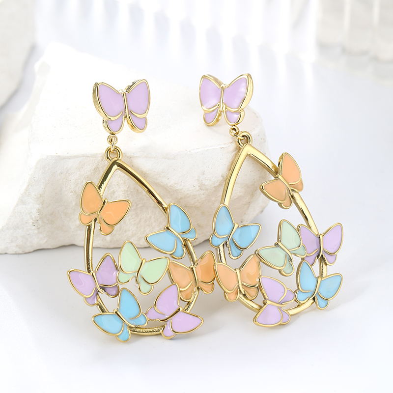 1 Pair Glam Simple Style Butterfly Enamel Plating 304 Stainless Steel 18K Gold Plated Drop Earrings display picture 11