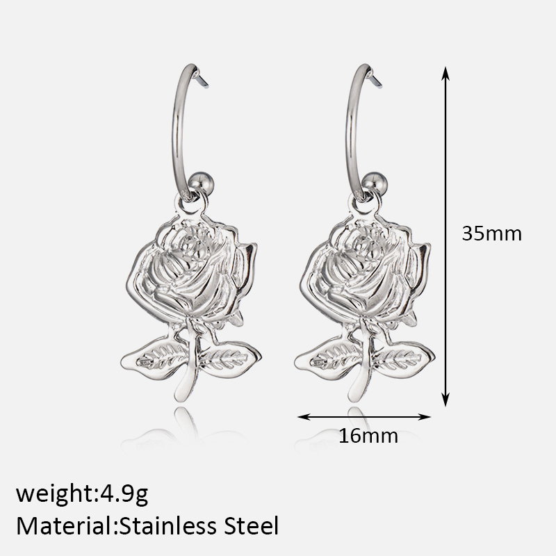 1 Pair Romantic Rose Plating 304 Stainless Steel 18K Gold Plated Drop Earrings display picture 3