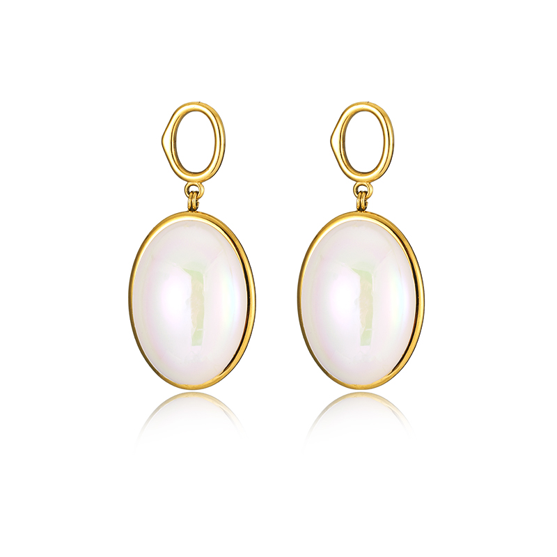 1 Pair Simple Style Oval Plating Inlay 304 Stainless Steel Artificial Pearls 14K Gold Plated Drop Earrings display picture 18