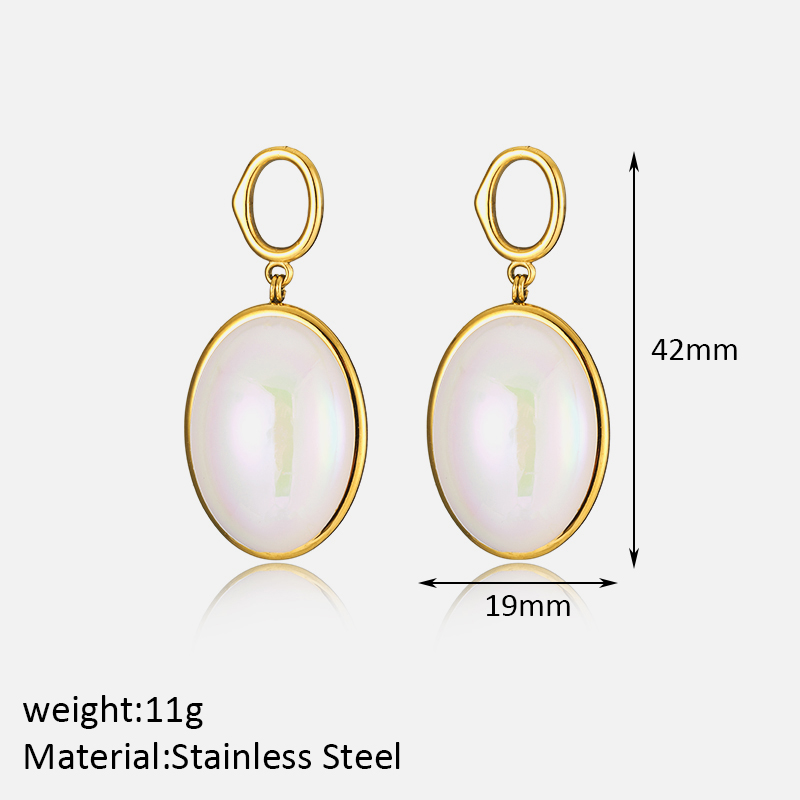 1 Paire Style Simple Ovale Placage Incruster Acier Inoxydable 304 Perles Artificielles Plaqué Or 14K Boucles D'oreilles display picture 2