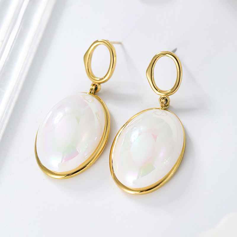 1 Pair Simple Style Oval Plating Inlay 304 Stainless Steel Artificial Pearls 14K Gold Plated Drop Earrings display picture 3