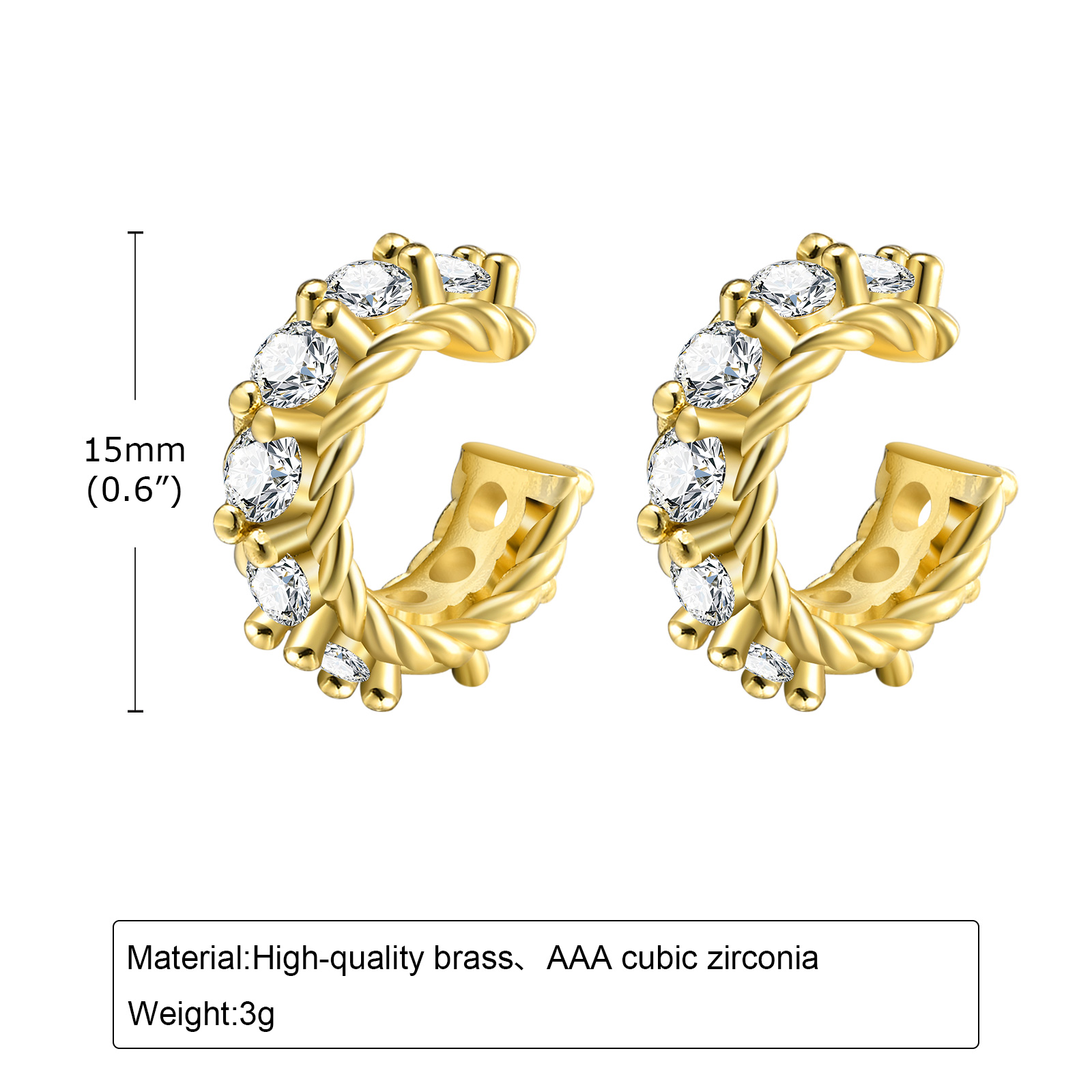 1 Piece Simple Style Geometric Plating Inlay Brass Zircon Gold Plated Ear Cuffs display picture 5