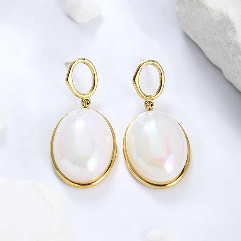 1 Pair Simple Style Oval Plating Inlay 304 Stainless Steel Artificial Pearls 14K Gold Plated Drop Earrings display picture 7