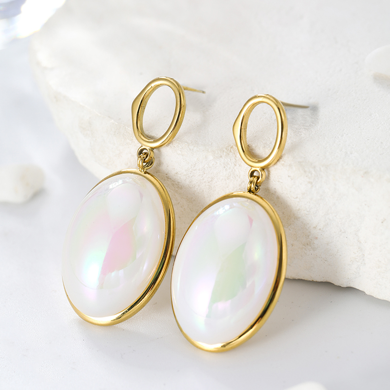 1 Pair Simple Style Oval Plating Inlay 304 Stainless Steel Artificial Pearls 14K Gold Plated Drop Earrings display picture 11