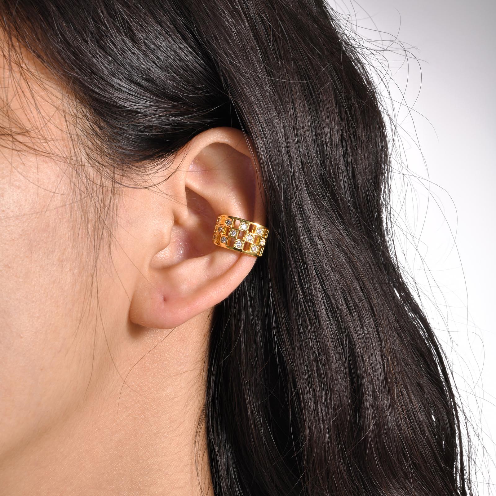 1 Piece IG Style Simple Style Lattice Plating Inlay Brass Zircon Ear Cuffs display picture 5