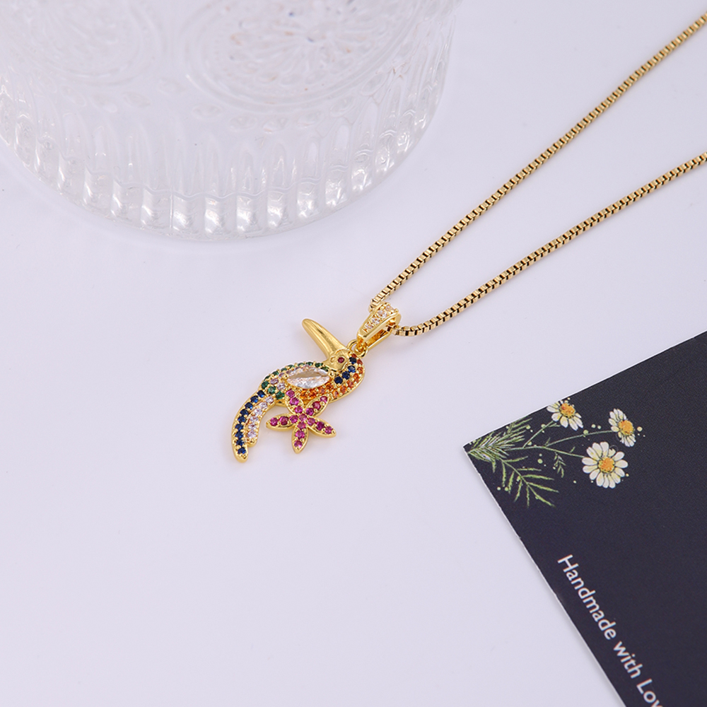 Wholesale Elegant Sweet Shiny Flower Parrot Stainless Steel Copper Plating Inlay Zircon Pendant Necklace display picture 9