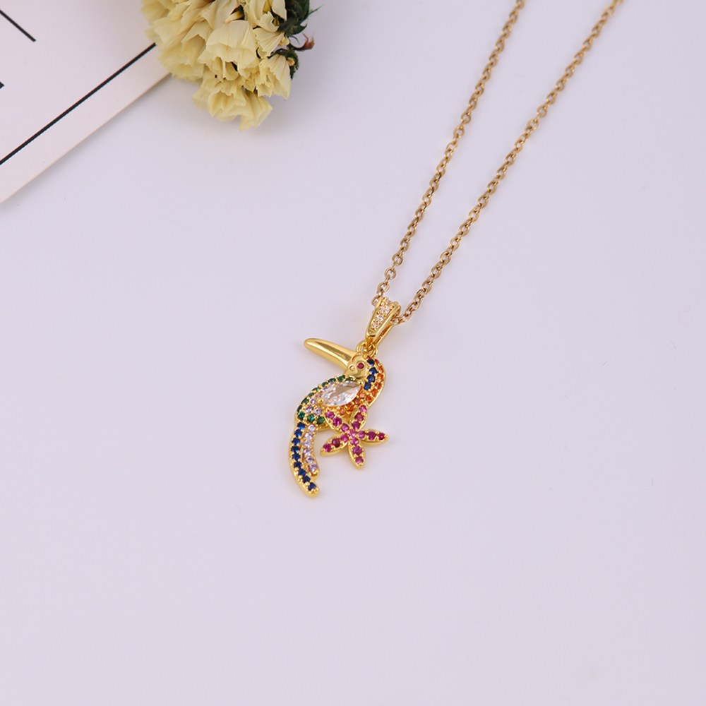 Wholesale Elegant Sweet Shiny Flower Parrot Stainless Steel Copper Plating Inlay Zircon Pendant Necklace display picture 5