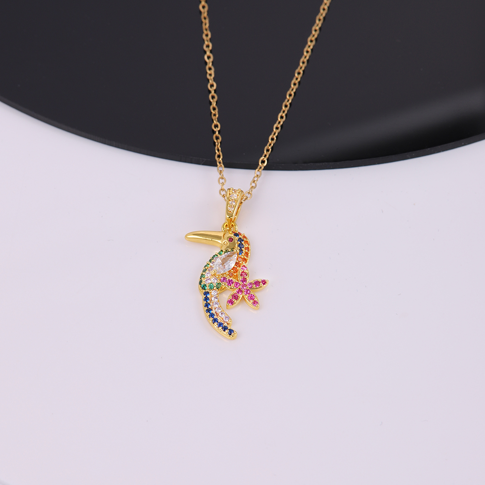 Wholesale Elegant Sweet Shiny Flower Parrot Stainless Steel Copper Plating Inlay Zircon Pendant Necklace display picture 10