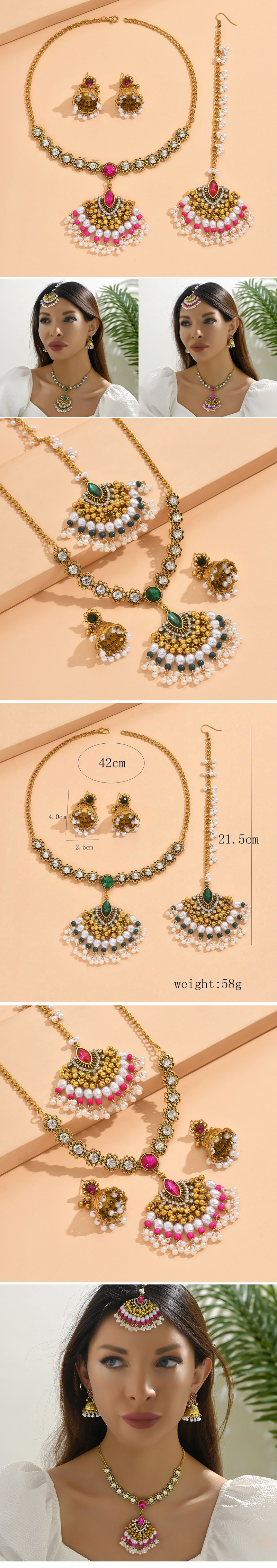 Elegant Retro Geometric Alloy Plating Inlay Rhinestones Women's Hair Chain Earrings Necklace display picture 1