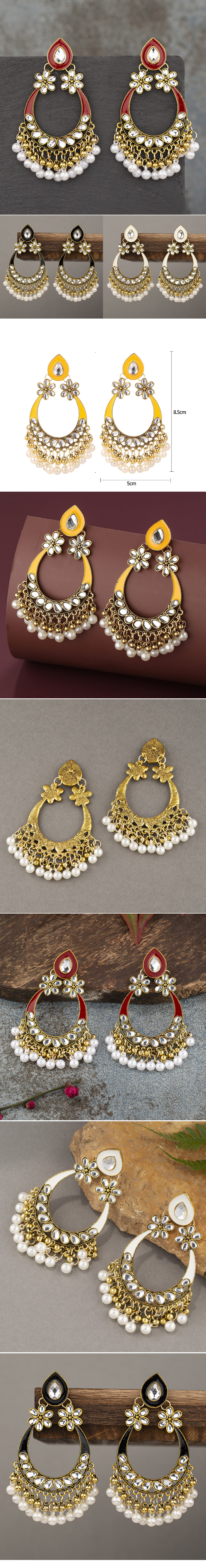 1 Pair Retro Exaggerated Geometric Plating Inlay Alloy Artificial Pearls Rhinestones Drop Earrings display picture 1