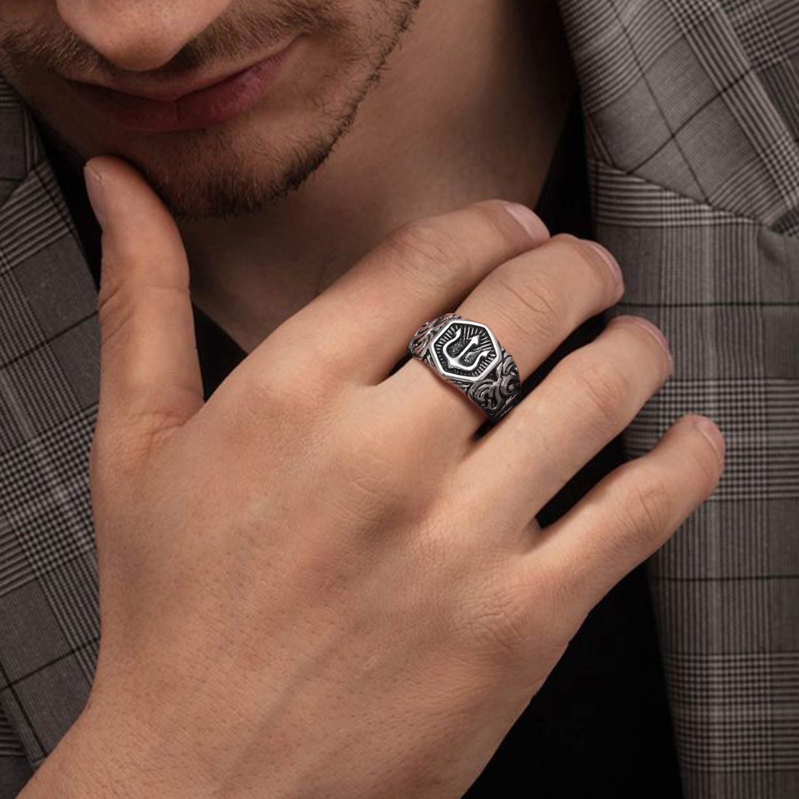 Retro Punk Geometric 304 Stainless Steel Men's Rings display picture 1