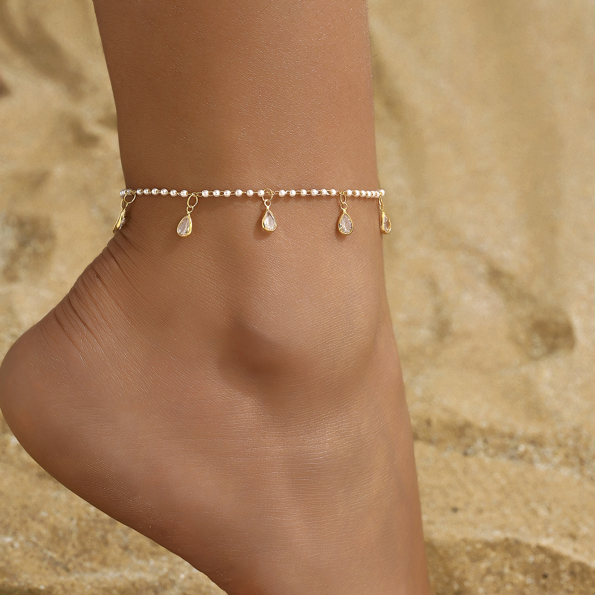 Sweet Square Heart Shape Copper Plating Inlay Zircon Women's Anklet display picture 6