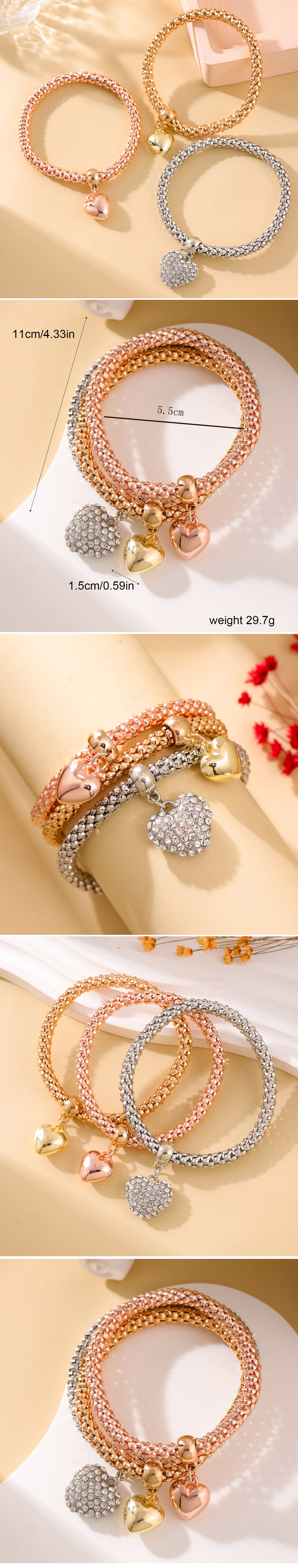 Simple Style Heart Shape Alloy Rhinestones Women's Bracelets display picture 1