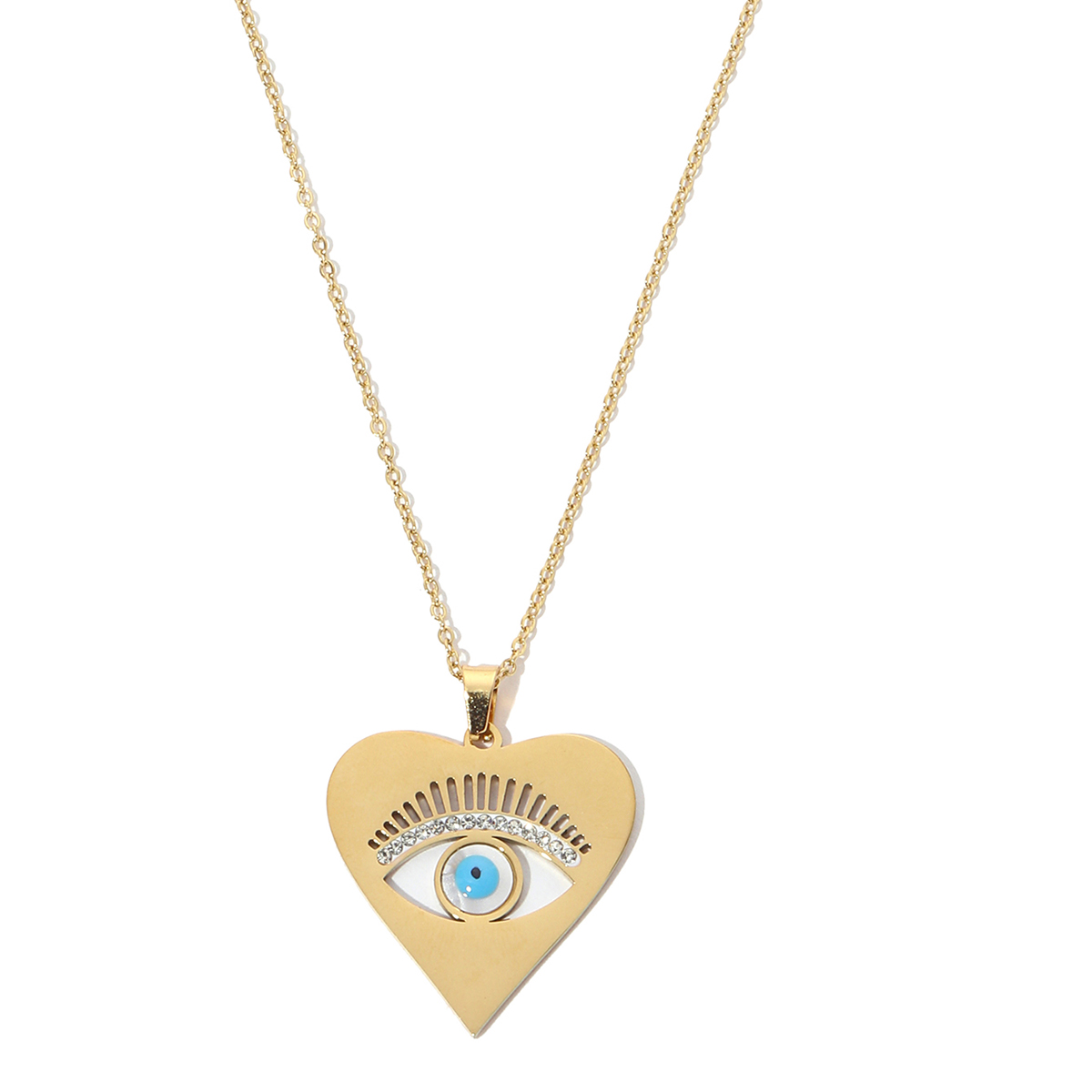 201 Stainless Steel Zircon Classic Style Polishing Plating Inlay Devil's Eye Heart Shape Pendant Necklace display picture 7