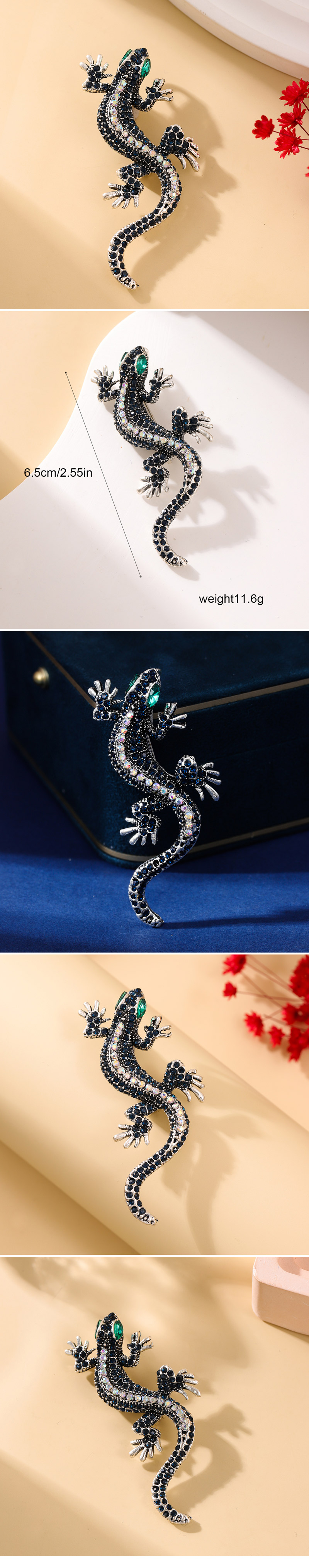 Vintage Style Gecko Alloy Rhinestones Women's Brooches 1 Piece display picture 1