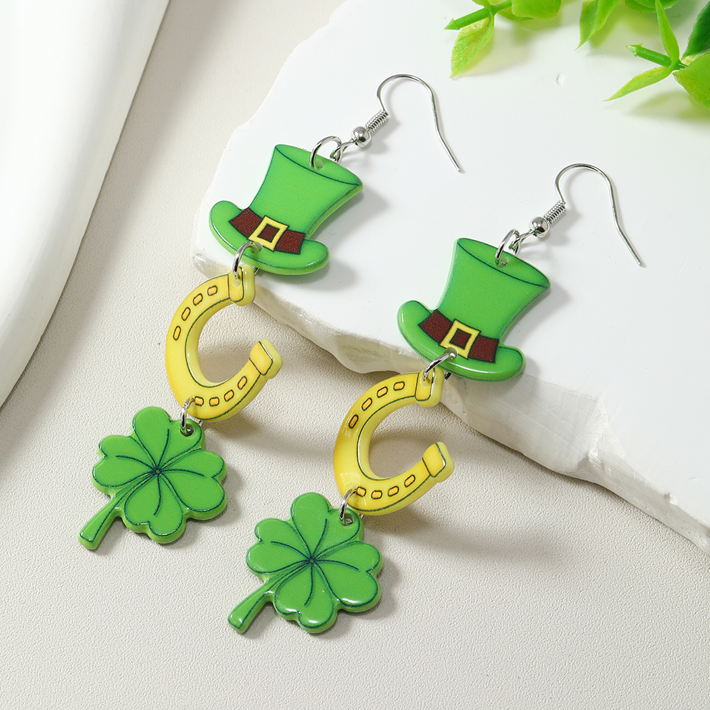 1 Pair Casual Shamrock Arylic Drop Earrings display picture 11