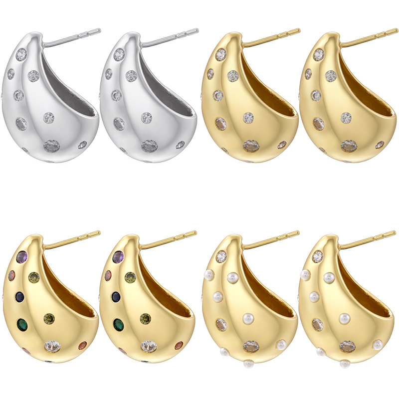 1 Pair Classic Style Water Droplets Pea Plating Hollow Out Inlay Copper Artificial Pearls Copper Zircon Ear Studs display picture 5