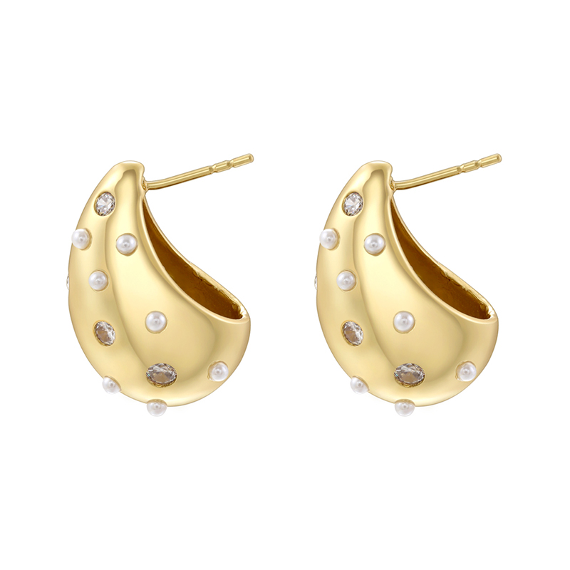 1 Pair Classic Style Water Droplets Pea Plating Hollow Out Inlay Copper Artificial Pearls Copper Zircon Ear Studs display picture 3