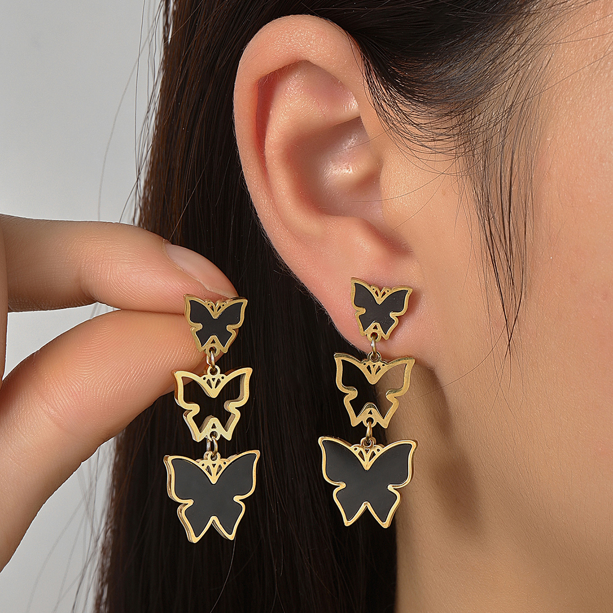1 Pair Casual Butterfly Polishing Plating Inlay Titanium Steel Rhinestones Drop Earrings display picture 5