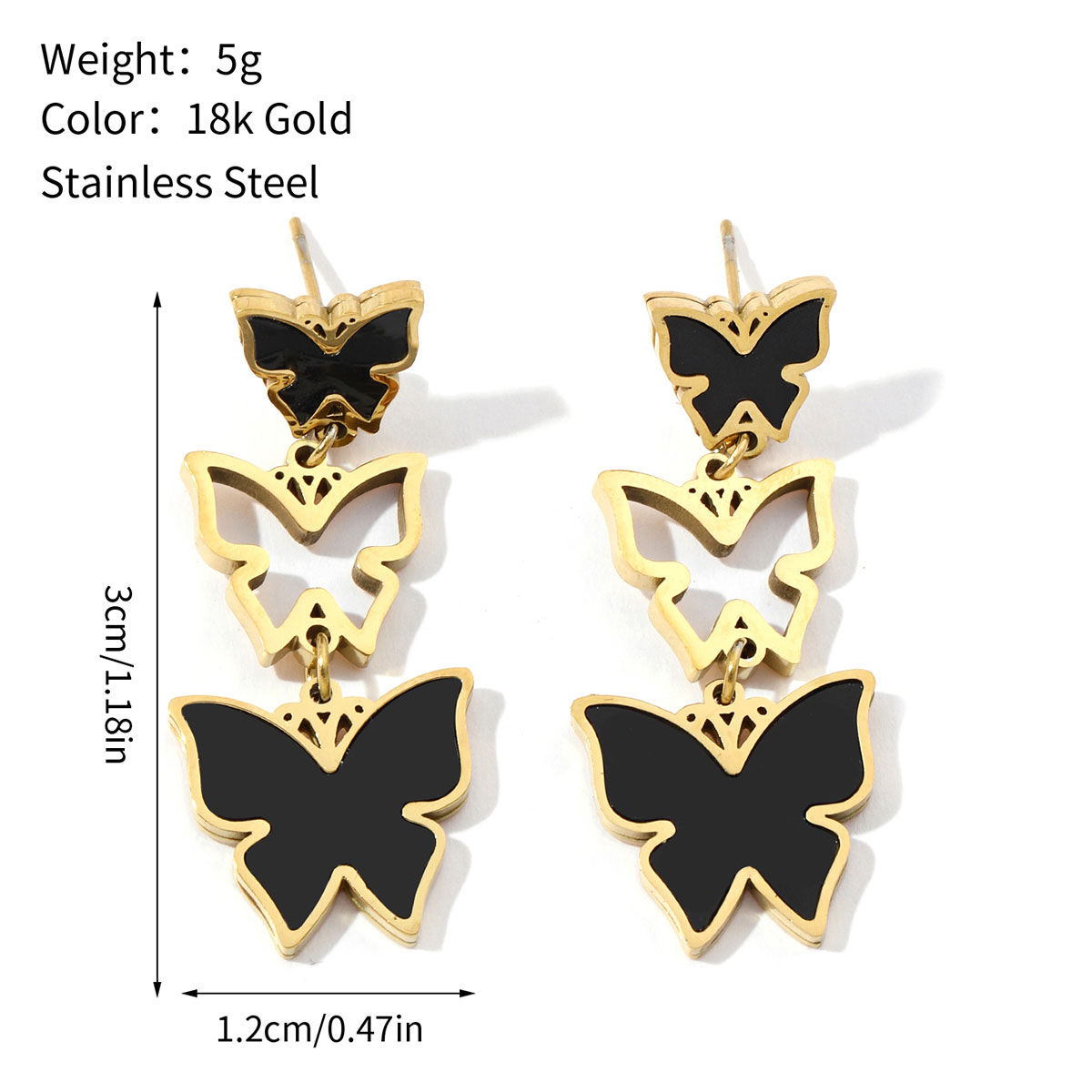 1 Pair Casual Butterfly Polishing Plating Inlay Titanium Steel Rhinestones Drop Earrings display picture 1