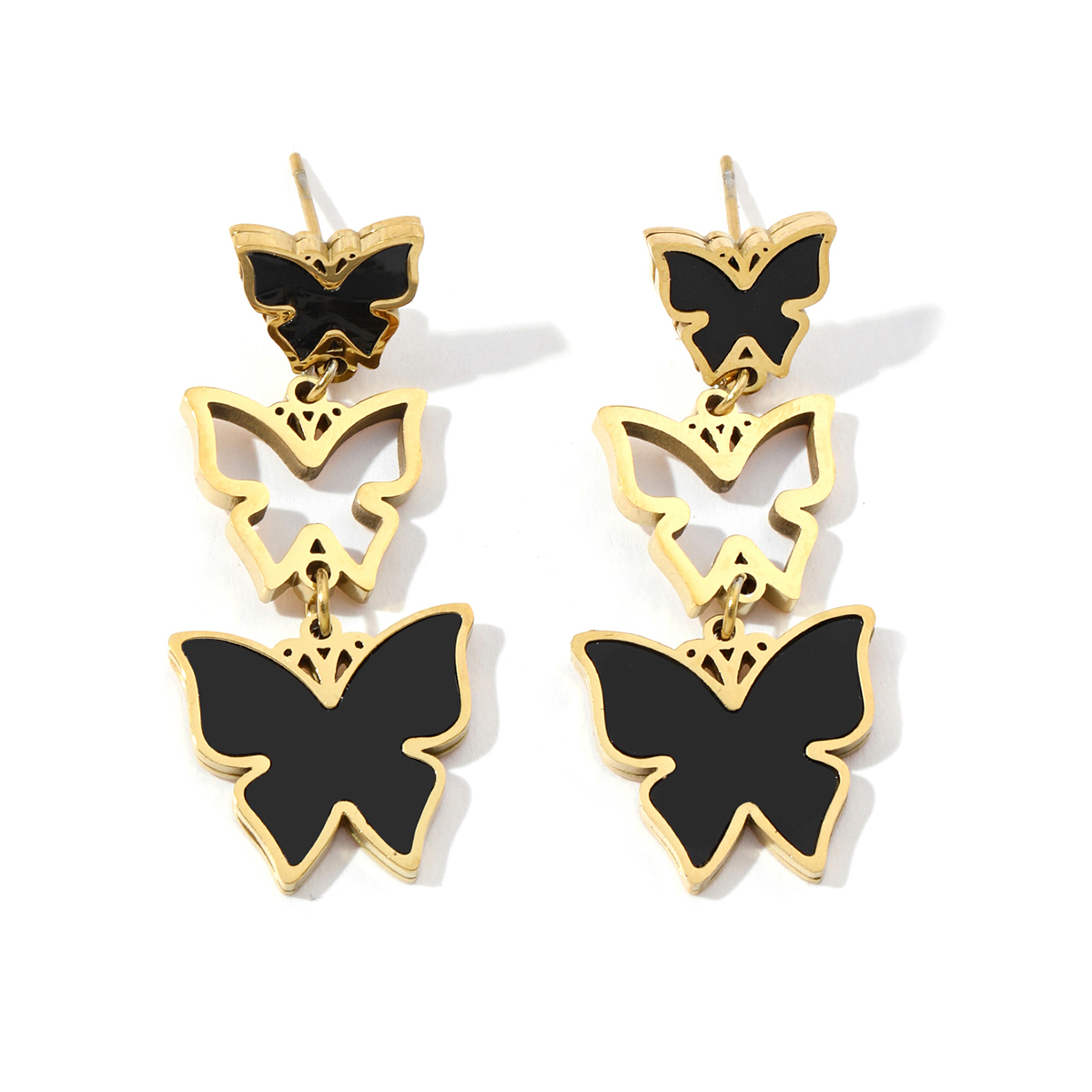 1 Pair Casual Butterfly Polishing Plating Inlay Titanium Steel Rhinestones Drop Earrings display picture 7