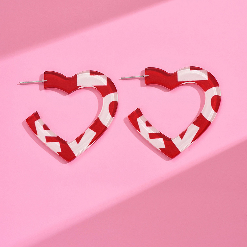 1 Pair Cute Heart Shape Polishing Arylic Ear Studs display picture 6