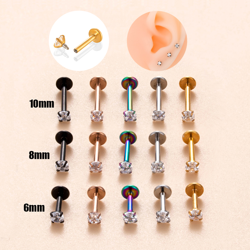 1 Piece Ear Cartilage Rings & Studs Simple Style Round 316 Stainless Steel  Plating Inlay Zircon display picture 1