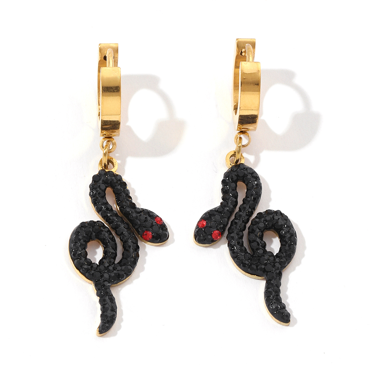 1 Paire Drôle Serpent Polissage Placage Incruster Acier Au Titane Strass Boucles D'oreilles display picture 5